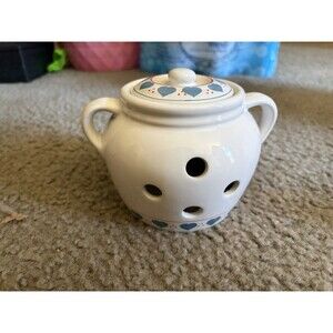 1987 Lillian Vernon Potpourri Pot Blue Hearts Ceramic